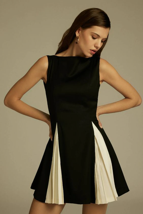 Black sleeveless dress with white panels