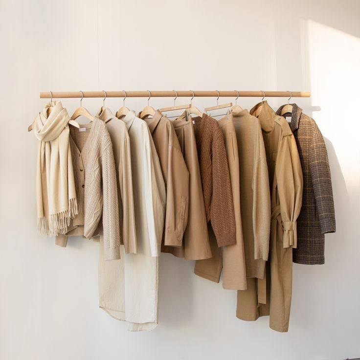 Rack of beige and brown clothes